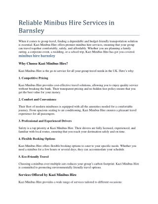 Reliable Minibus Hire Services in Barnsley