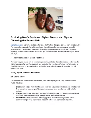 Choosing Men's Footwear: A Guide to Style and Comfort