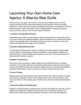 How to Start Your Own Home Care Agency