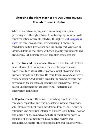 Choosing the Right Interior Fit-Out Company Key Considerations in Qatar