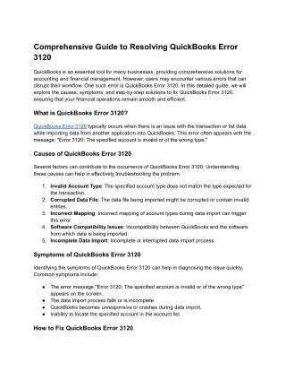 Comprehensive Guide to Resolving QuickBooks Error 3120
