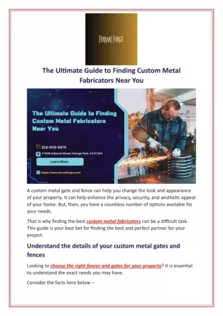 The Ultimate Guide to Finding Custom Metal Fabricators Near You