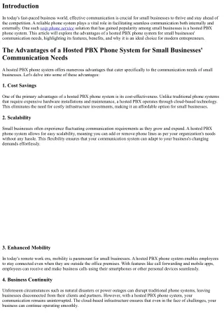 The Advantages of a Hosted PBX Phone System for Small Businesses' Communication