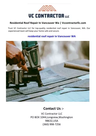 Residential Roof Repair In Vancouver Wa  Vccontractorllc.com