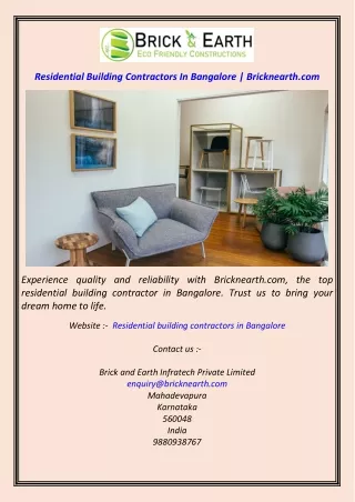 Residential Building Contractors In Bangalore  Bricknearth.com