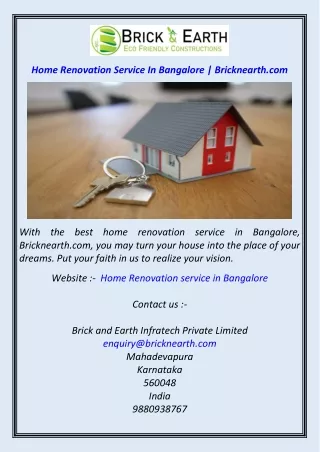 Home Renovation Service In Bangalore  Bricknearth.com