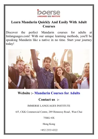 Learn Mandarin Quickly And Easily With Adult Courses