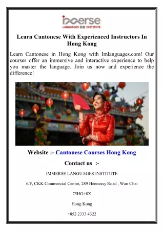 Learn Cantonese With Experienced Instructors In Hong Kong