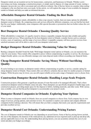 The Range of Sizes Available for Dumpster Rentals in Orlando