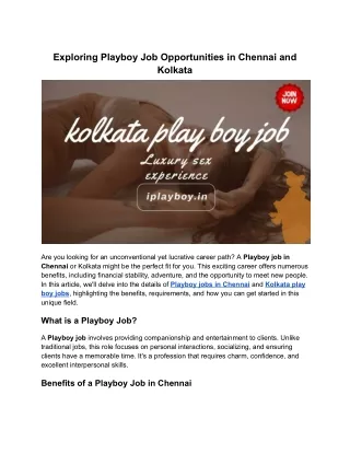 Exploring Playboy Job Opportunities in Chennai and Kolkata