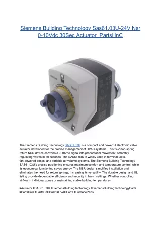 Siemens Building Technology Sas61.03U-24V Nsr 0-10Vdc 30Sec Actuator_PartsHnC