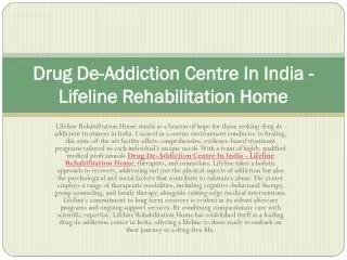 Drug De-Addiction Centre In India - Lifeline Rehabilitation Home