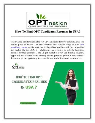 How to find OPT candidates resumes in USA