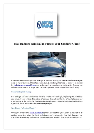 Auto Hail Damage Repair Service in Plano & Frisco, TX | Easy Dent Removal