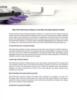 Why ITW Performance Polymers is the Most Versatile Solution Provider