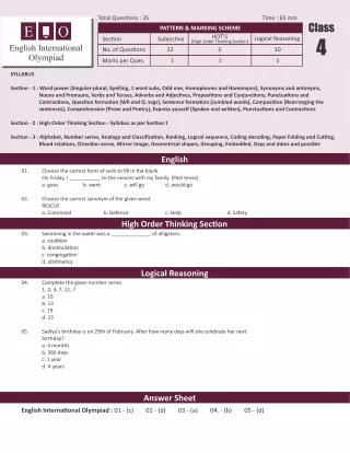 English International Olympiad (EIO) Class 4 Sample Paper
