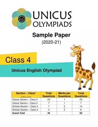 Unicus English Olympiad (UEO) Class 4 Sample Paper