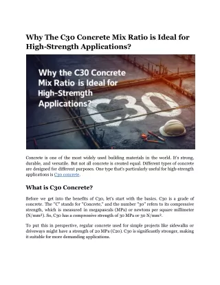 Why The C30 Concrete Mix Ratio is Ideal for High-Strength Applications?