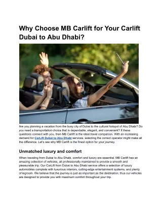 Why Choose MB Carlift for Your Carlift Dubai to Abu Dhabi