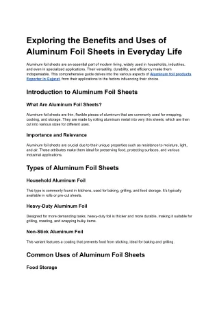 Exploring the Benefits and Uses of Aluminum Foil Sheets in Everyday Life