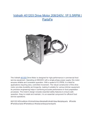 Vollrath 401203 Drive Motor 208_240V, 1P 5.5RPM _ PartsFe