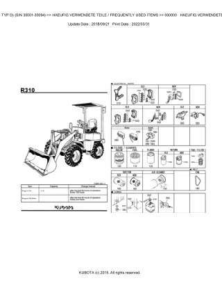 Kubota R310 ALPHA (KDG = TYP D) (SN 30001-30094) Wheel Loader Parts Catalogue Manual (Publishing ID BKIDK0512)