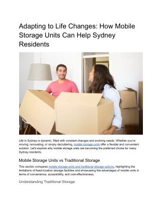 Adapting to Life Changes - How Mobile Storage Units Can Help Sydney Residents