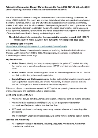 Artemisinin Combination Therapy Market