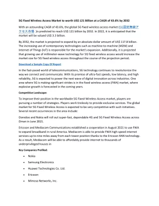 5G Fixed Wireless Access Market