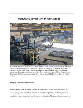 Newport Fabrication Inc in Canada 