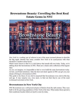 Brownstone Beauty: Unveiling the Best Real Estate Gems in NYC