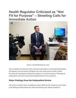 Health Regulator Criticized as “Not Fit for Purpose” – Streeting Calls for Immediate Action