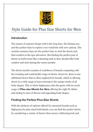 Style Guide for Plus Size Shorts for Men