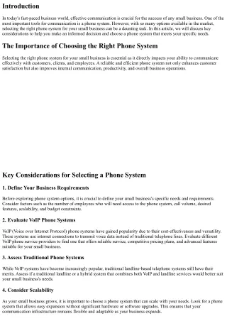 Selecting the Right Phone System for Your Small Business: Key Considerations