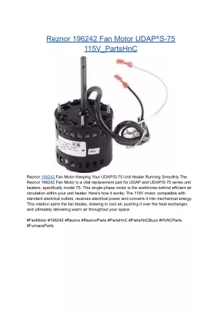 Reznor 196242 Fan Motor UDAP^S-75 115V_PartsHnC