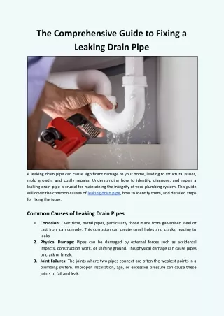 The Comprehensive Guide to Fixing a Leaking Drain Pipe