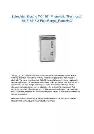 Schneider Electric TK-1101 Pneumatic Thermostat 55°F-85°F 2-Pipe Range_PartsHnC