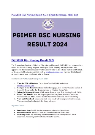 PGIMER BSc Nursing Result 2024