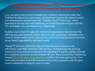 Gluu Provides Toshiba Open Source Authorization and Authent