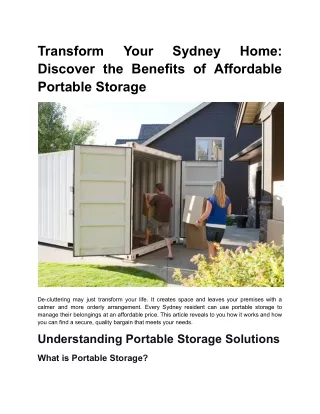 Transform Your Sydney Home: Discover the Benefits of Affordable Portable Storage