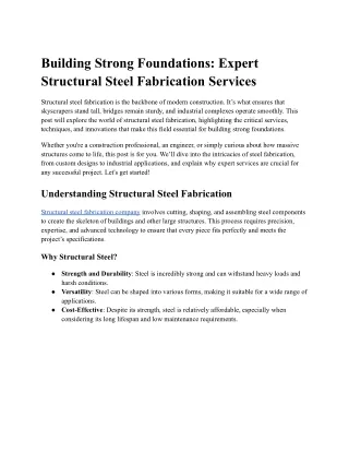 Building Strong Foundations_ Expert Structural Steel Fabrication Services