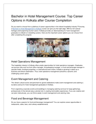 Bachelor in Hotel Management Course - Top Career Options in Kolkata after Course Completion