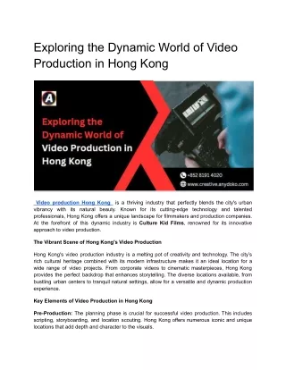 Exploring the Dynamic World of Video Production in Hong Kong