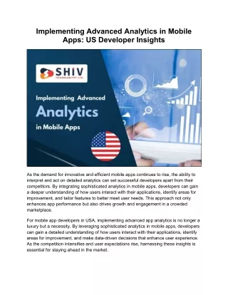 Advanced Analytics in Mobile Apps: Tips and Techniques from US Developers