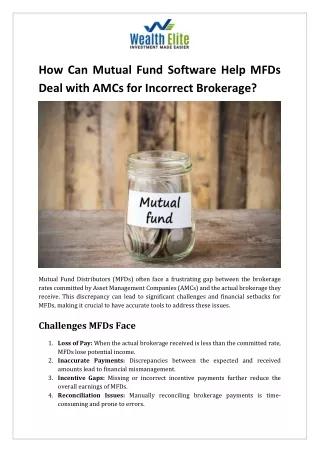 How Can Mutual Fund Software Help MFDs Deal with AMCs for Incorrect Brokerage