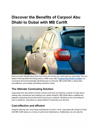 Discover the Benefits of Carpool Abu Dhabi to Dubai with MB Carlift