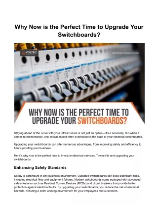 Why Now is the Perfect Time to Upgrade Your Switchboards?