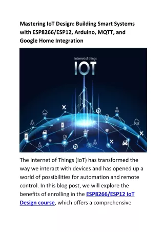 Mastering IoT Design Building Smart Systems with ESP8266ESP12, Arduino, MQTT, and Google Home Integration