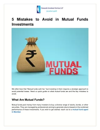 5 Mistakes To Avoid in Mutual Funds Investments