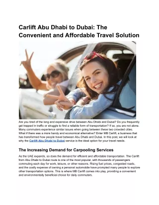 Carlift Abu Dhabi to Dubai_ The Convenient and Affordable Travel Solution